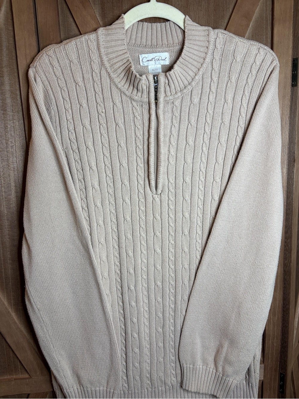 CARROLL REED Beige 100% Cotton Cable Knit 1/4 Zip Pullover Sweater SIZE XL